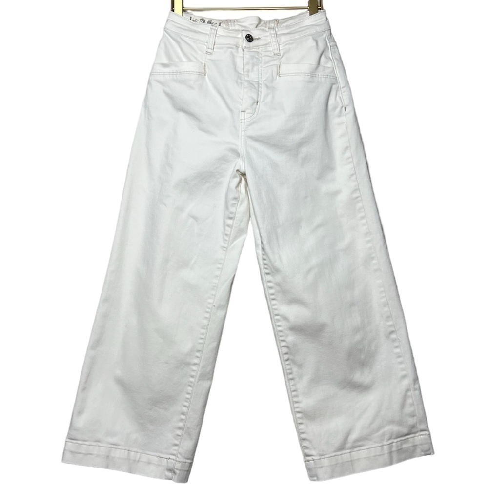 Free People CRVY Lace-Up Crop Wide-Leg Jeans in Ivory Size 26